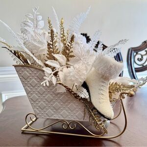 Elegant White and Gold Sleigh Centerpiece